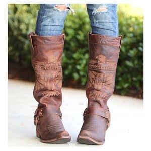 Junk Gypsy by Lane tall brown etched cowboy boots size 10